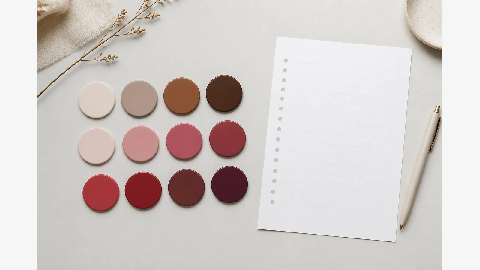Illustrative colour families used to assess variety in a 12-piece lip liner set