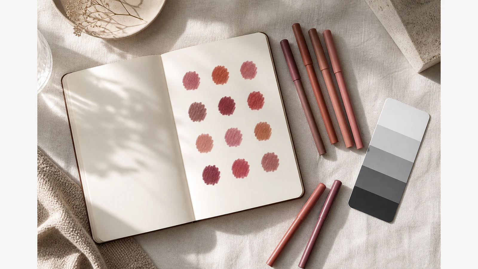 Personal notebook used to create a numbered lip liner swatch key